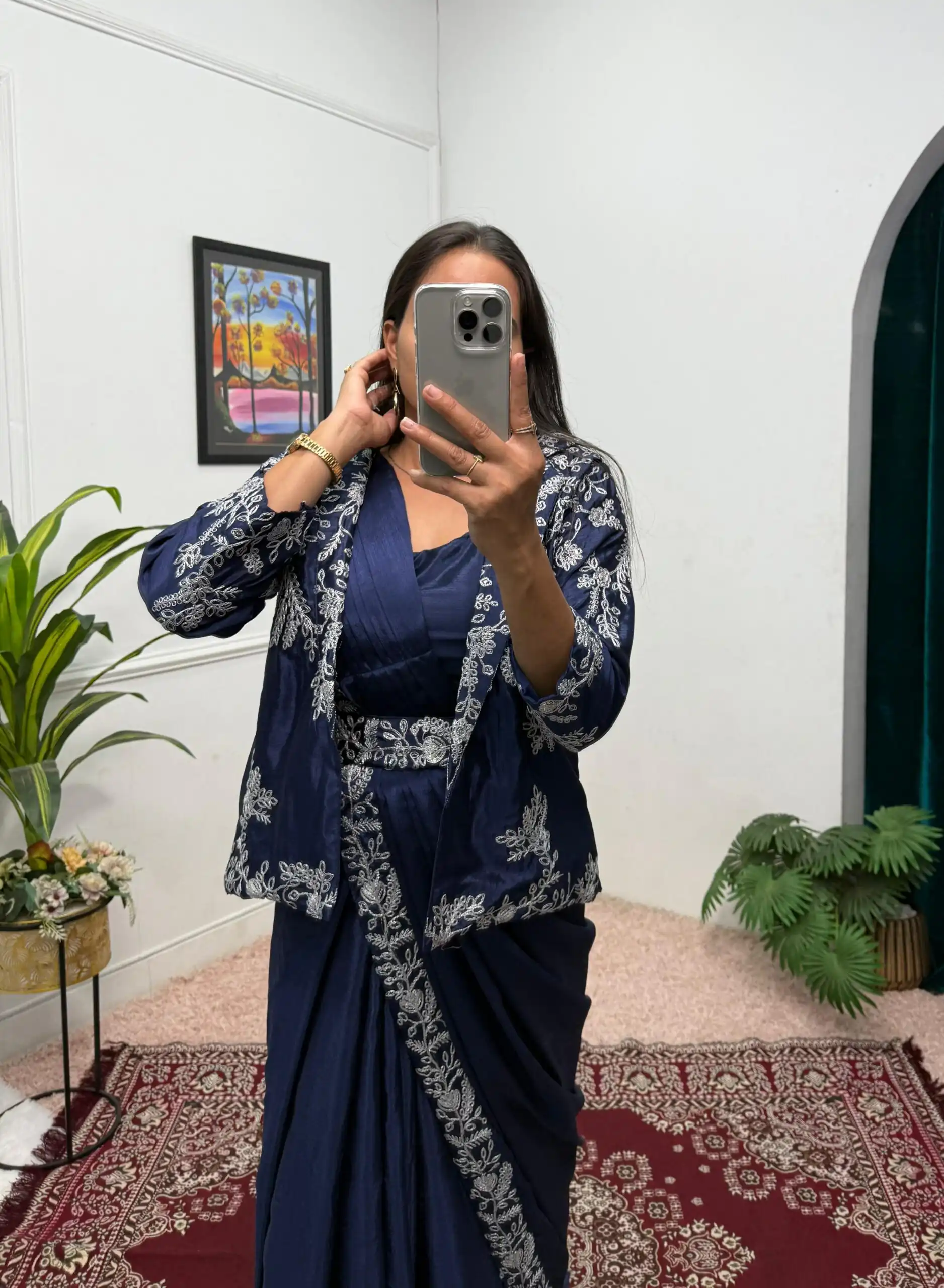 ST 1090 Navy Blue Color Chinon Saree with Embroidery Work & Lace Work. Now at just ₹2099. Delivery 4-6 Working Days. Shop now. | Designer Sarees, Sarees, Bollywood Sarees, Creative Sarees, Embroidered Sarees, Ethnic Saree, Modern Digital sarees, Party Wear Sarees