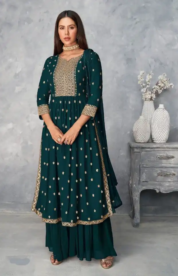DS A 8584 Navy Blue Color Georgette Salwar Suit with Embroidery Work. Special Price ₹1899. Delivery 4-6 Working Days. Shop now. | Jump Suits, Salwar suit, Casual Suits, Creative suits, Designer Suits, Palazzo Suits, Party Wear Suits, Patiala Suits, Straight Suits