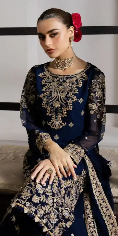 LG 2061 Navy Blue Organza Silk Salwar Suit with Embroidery Work. Exclusive Offer ₹2499. Delivery 4-6 Working Days. Shop now. | Jump Suits, Salwar suit, Casual Suits, Creative suits, Designer Suits, Palazzo Suits, Party Wear Suits, Patiala Suits, Straight Suits