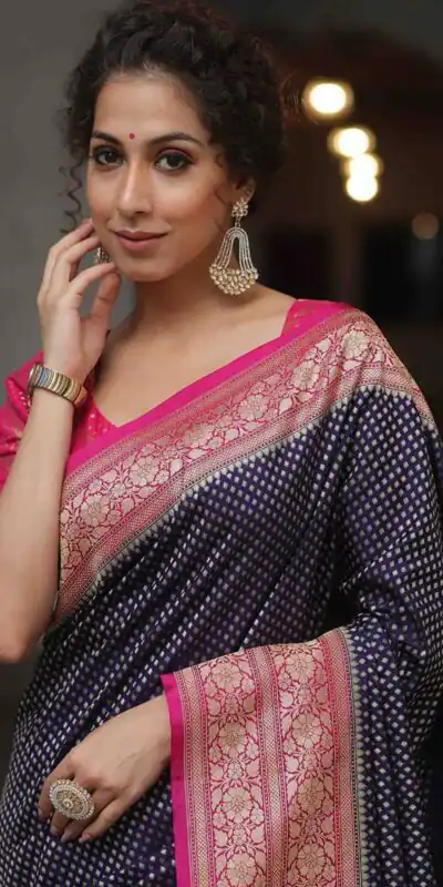 KPR 279 Navy Blue Soft Lichi Silk Saree Perfect for Wedding, Party, Raksha Bandhan, Sangeet, Eid – . Get it for ₹1349. Delivery 4-6 Working Days. | Designer Sarees, Sarees, Bollywood Sarees, Creative Sarees, Embroidered Sarees, Ethnic Saree, Modern Digital sarees, Party Wear Sarees