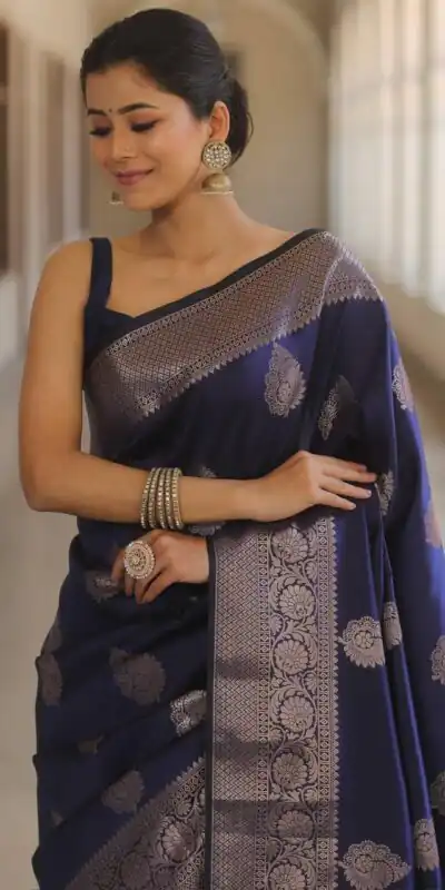 KPR 275 Navy Blue Soft Lichi Silk Saree Perfect for Wedding, Party, Raksha Bandhan, Sangeet, Eid – . Get it for ₹1349. Delivery 4-6 Working Days. | Designer Sarees, Sarees, Bollywood Sarees, Creative Sarees, Embroidered Sarees, Ethnic Saree, Modern Digital sarees, Party Wear Sarees