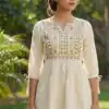 INLI Charmi vol 5 Off White Rayon Thread Work Kurti . Wedding, Party, Festive, Events Affordable Price ₹1349. Delivery 4-6 Working Days. Shop now. | Kurti, Bollywood Kurti, Creative Kurtis, Designer Kurti, Party Wear Kurti, Selfie Kurti