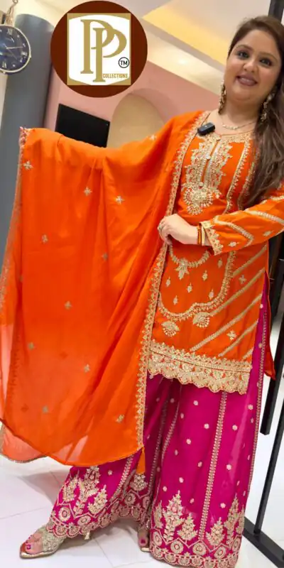 ND 5033 Orange Chinon Silk Salwar Suit with Embroidery Work & Lace Work. Affordable Price ₹2149. Delivery 4-6 Working Days. Shop now. | Jump Suits, Salwar suit, Casual Suits, Creative suits, Designer Suits, Palazzo Suits, Party Wear Suits, Patiala Suits, Straight Suits