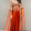 Orange Net Silk Sequins Embroidery Work Dhoti Suit