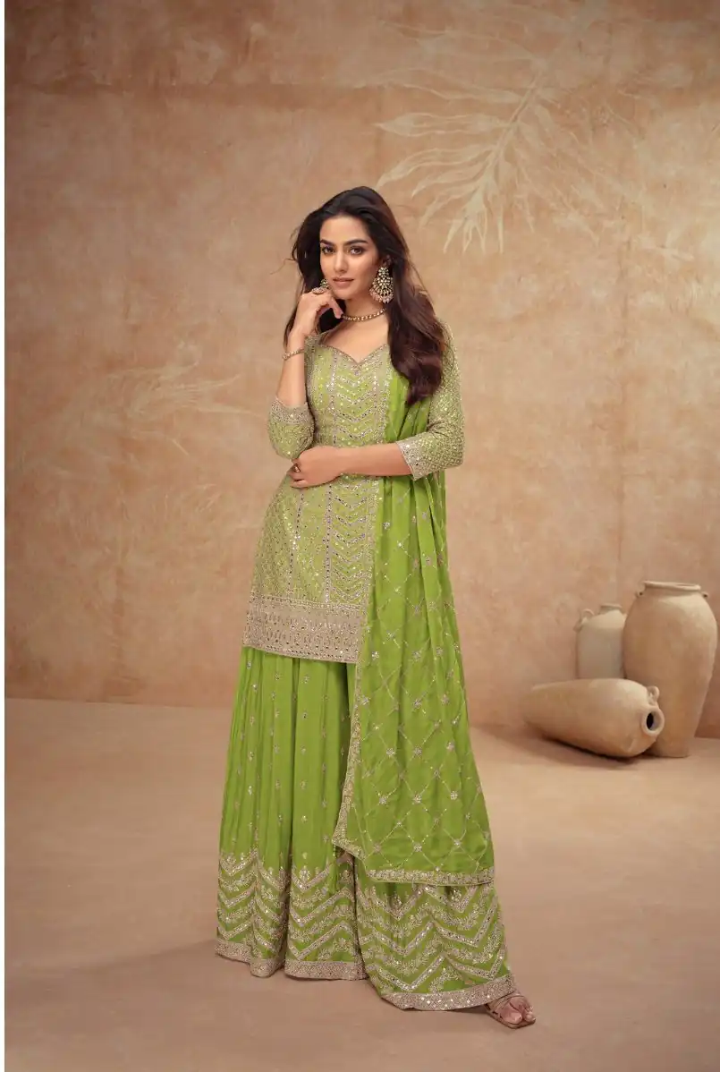 FC 7518 Parrot Green Chinon Salwar Suit Perfect for Wedding, Party, Diwali, Durga Puja, Temple Visit – . Festive Deal ₹3099. Delivery 4-6 Working Days. | Jump Suits, Tops & Bottoms, Track Suits, Salwar suit, Casual Suits, Creative suits, Designer Suits, Palazzo Suits, Party Wear Suits, Patiala Suits, Straight Suits, Trendy Wear