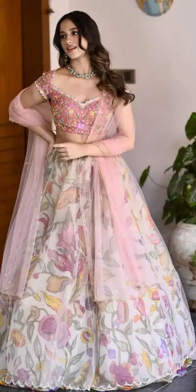 BB 26 Peach Chinon Silk Lehenga Choli with Sequins Work & Embroidery Work. Available at ₹2999 only. Delivery 4-6 Working Days. Shop now. | Lehenga, Bollywood Lehenga, Creative Lehenga, Designer Lehenga, Embroidered Lehenga, Party Wear Lehenga