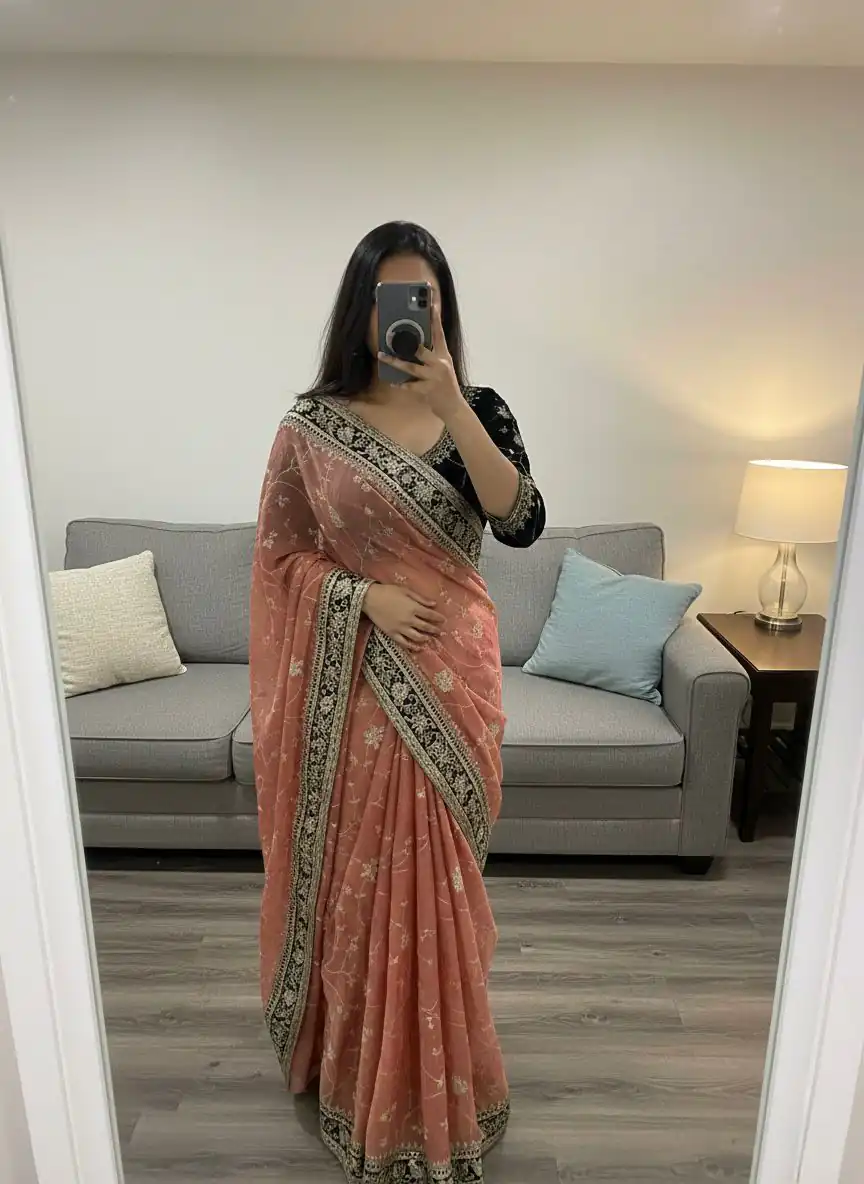 NC 5534 Peach Moss Silk Saree Perfect for Wedding, Party, Ganesh Chaturthi, Karwa Chauth, Haldi – . Introductory Price ₹2049. Delivery 4-6 Working Days. | Designer Sarees, Sarees, Bollywood Sarees, Creative Sarees, Embroidered Sarees, Ethnic Saree, Modern Digital sarees, Party Wear Sarees