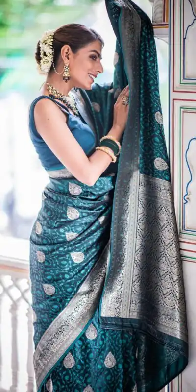 KPR 252 Peacock Blue in Soft Lichi Silk Lace Work & Lace Border Saree. Affordable Price ₹1449. Delivery 4-6 Working Days. Shop now. | Designer Sarees, Sarees, Bollywood Sarees, Creative Sarees, Embroidered Sarees, Ethnic Saree, Modern Digital sarees, Party Wear Sarees