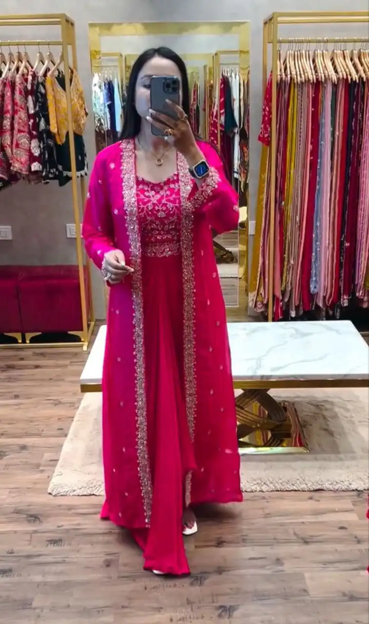 BB 56 Pink Chinon Silk Dhoti Suit with Embroidery Work & Sequins Work. Grab it for ₹1899. Delivery 4-6 Working Days. Shop now. | Jump Suits, Salwar suit, Casual Suits, Creative suits, Designer Suits, Palazzo Suits, Party Wear Suits, Patiala Suits, Straight Suits
