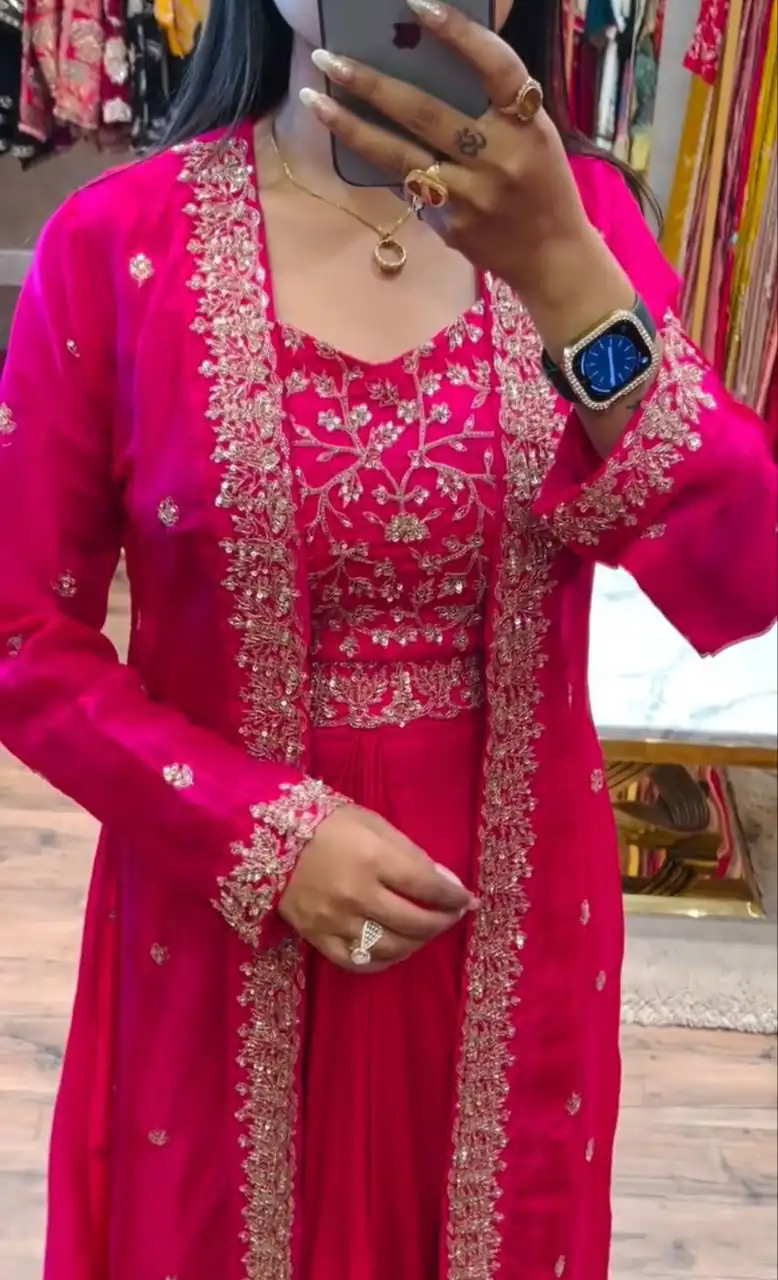 BB 56 Pink Chinon Silk Dhoti Suit with Embroidery Work & Sequins Work. Grab it for ₹1899. Delivery 4-6 Working Days. Shop now. | Jump Suits, Salwar suit, Casual Suits, Creative suits, Designer Suits, Palazzo Suits, Party Wear Suits, Patiala Suits, Straight Suits