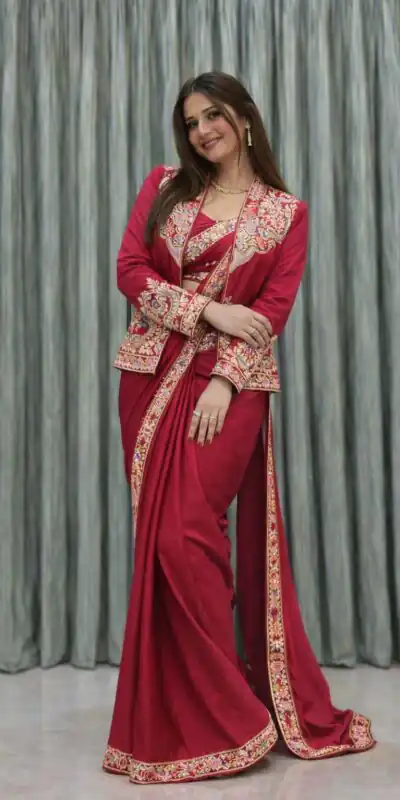 BB 60 Pink Crap Silk Saree with Embroidery Work. Wedding, Party, Festive, Events Festive Deal ₹2099. Delivery 4-6 Working Days. Shop now. | Designer Sarees, Sarees, Bollywood Sarees, Creative Sarees, Embroidered Sarees, Ethnic Saree, Modern Digital sarees, Party Wear Sarees