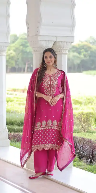 KA 1219 Pink Faux Blooming Salwar SuitPerfect for Wedding, Party, Pongal, Baisakhi, Housewarming – . Now at just ₹2149. Delivery 4-6 Working Days. | Jump Suits, Salwar suit, Casual Suits, Creative suits, Designer Suits, Palazzo Suits, Party Wear Suits, Patiala Suits, Straight Suits