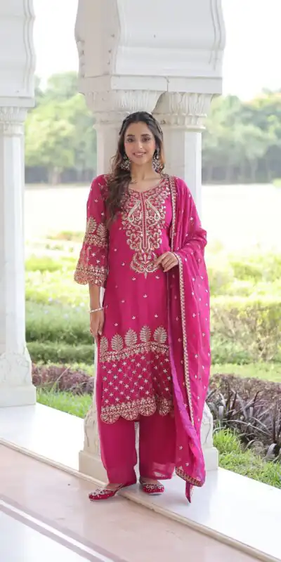 KA 1219 Pink Faux Blooming Salwar SuitPerfect for Wedding, Party, Pongal, Baisakhi, Housewarming – . Now at just ₹2149. Delivery 4-6 Working Days. | Jump Suits, Salwar suit, Casual Suits, Creative suits, Designer Suits, Palazzo Suits, Party Wear Suits, Patiala Suits, Straight Suits