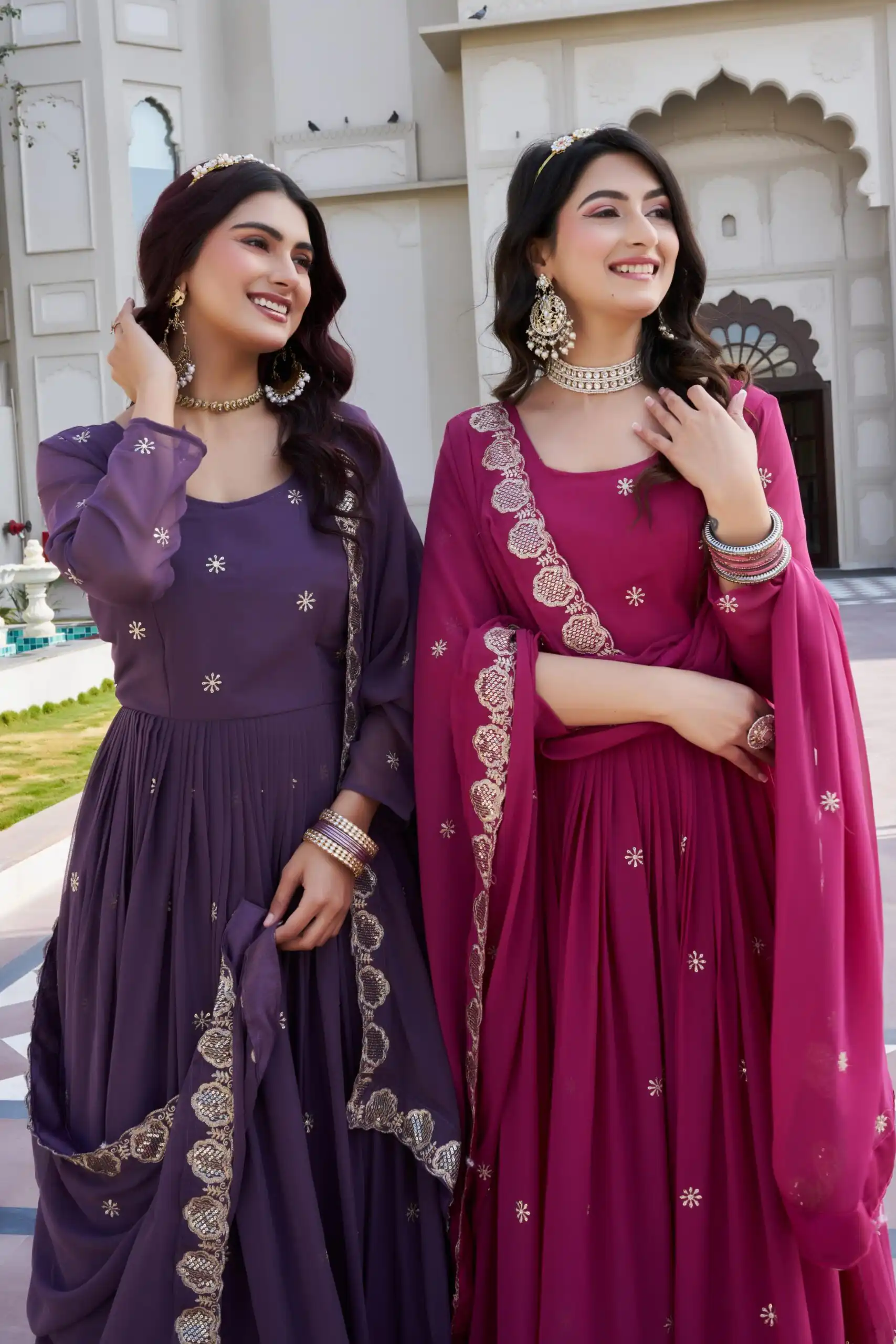 Ram 0153 Pink in Fox Georgette. Embroidery Work Gown Wedding, Party, Festive, Events Get it for ₹2049. Delivery 4-6 Working Days. Shop now. | Gowns, Bollywood Gowns, Creative Gowns, Designer Gowns, Embroidered Gowns, Party Wear Gowns