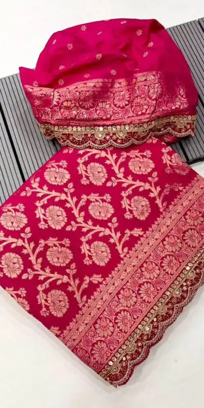 MS 451 Pink Litchi Silk Saree with Embroidery Work & Lace Work. Available at ₹1399 only. Delivery 4-6 Working Days. Shop now. | Designer Sarees, Sarees, Bollywood Sarees, Creative Sarees, Embroidered Sarees, Ethnic Saree, Modern Digital sarees, Party Wear Sarees