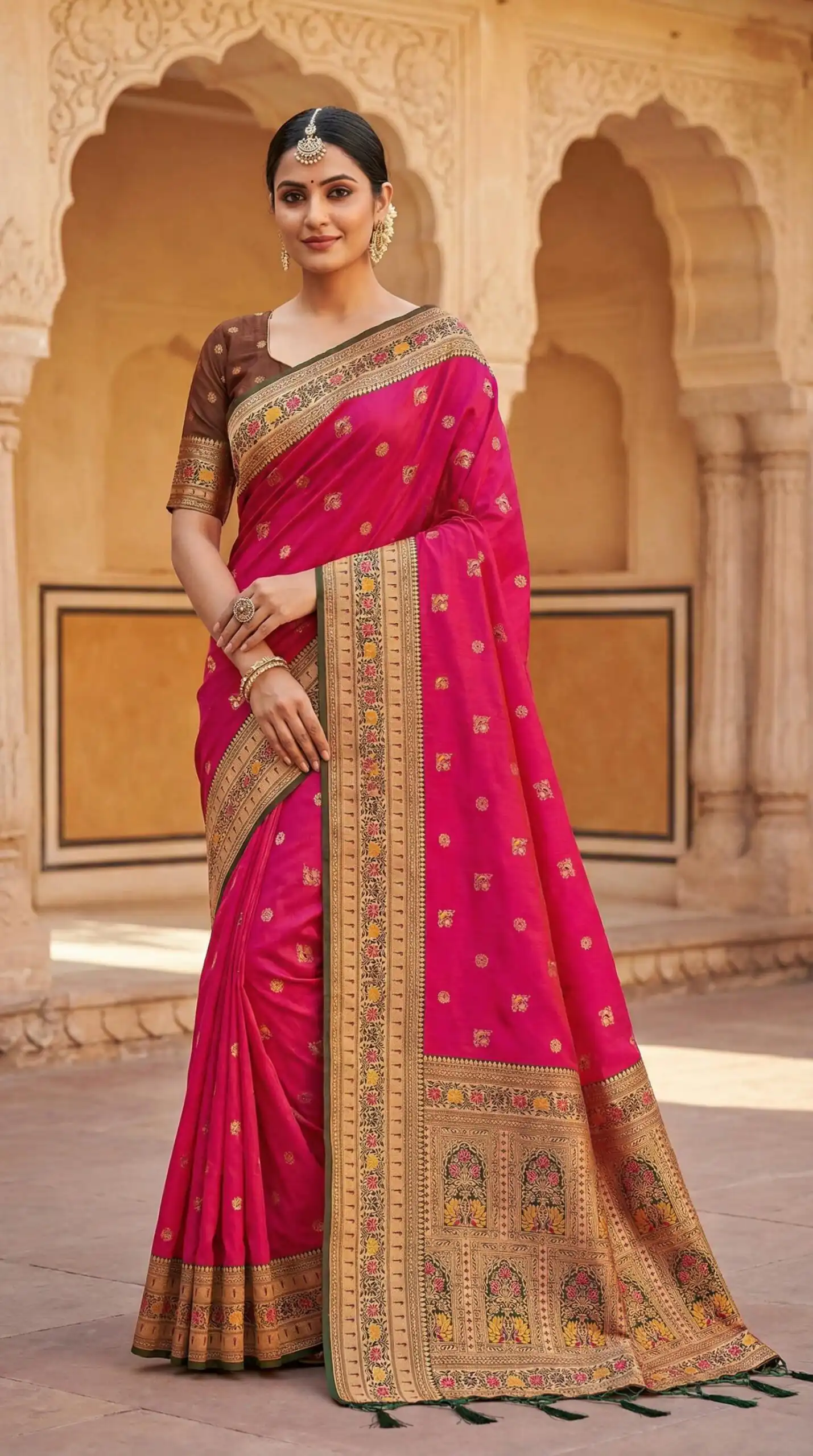 MB 18 Pink in Color Meenakari Zari Work & Lace Work Saree work. Exclusive Offer ₹2399. Delivery 4-6 Working Days. Shop now. | Designer Sarees, Sarees, Bollywood Sarees, Creative Sarees, Embroidered Sarees, Ethnic Saree, Modern Digital sarees, Party Wear Sarees
