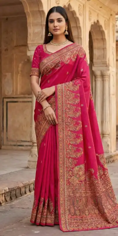 MB 46 Pink Color Pashmina Silk Saree with Lace Work & Lace Border. Now at just ₹2399. Delivery 4-6 Working Days. Shop now. | Designer Sarees, Sarees, Bollywood Sarees, Creative Sarees, Embroidered Sarees, Ethnic Saree, Modern Digital sarees, Party Wear Sarees