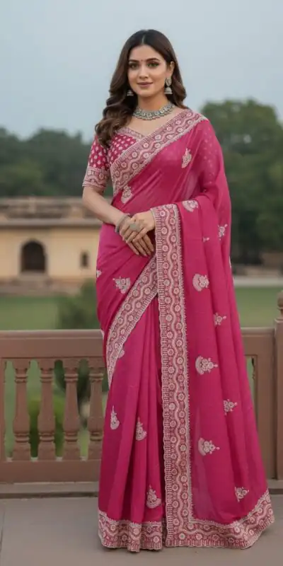 JR 654 Pink Color Soft Gold Crush Saree with Embroidery Work. Affordable Price ₹2049. Delivery 4-6 Working Days. Shop now. | Designer Sarees, Sarees, Bollywood Sarees, Creative Sarees, Embroidered Sarees, Ethnic Saree, Modern Digital sarees, Party Wear Sarees