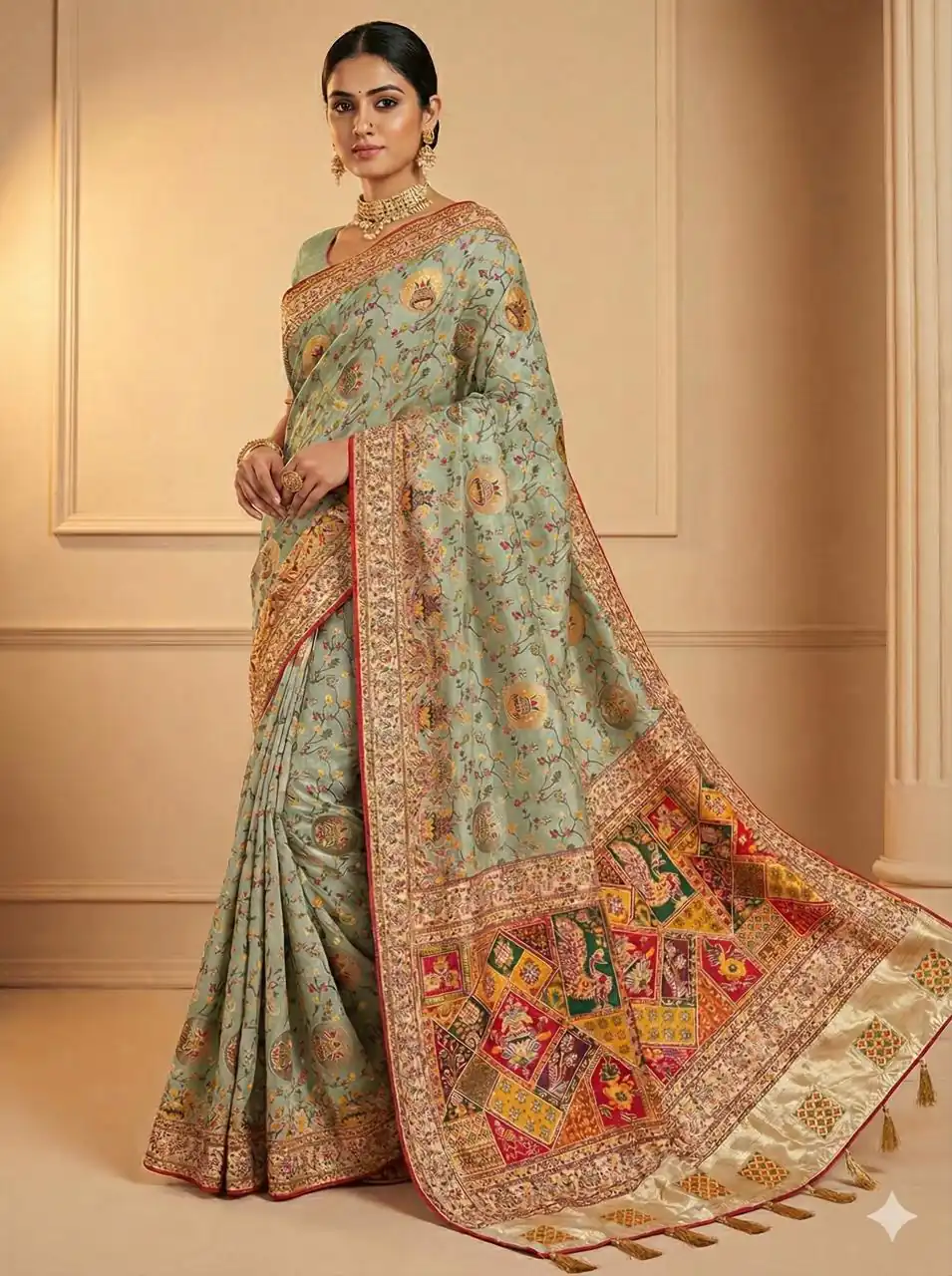 MS 547 Pista Color with Lace Work & Zari Work. Soft Pashmina Saree Exclusive Offer ₹2999. Delivery 4-6 Working Days. Shop now. | Designer Sarees, Sarees, Bollywood Sarees, Creative Sarees, Embroidered Sarees, Ethnic Saree, Modern Digital sarees, Party Wear Sarees