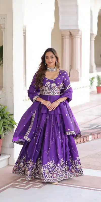 KA 5059 Purple in Gold Crush. Embroidery Work & Zari Work Lehenga Choli Available at ₹2999 only. Delivery 4-6 Working Days. Shop now. | Lehenga, Bollywood Lehenga, Creative Lehenga, Designer Lehenga, Embroidered Lehenga, Party Wear Lehenga