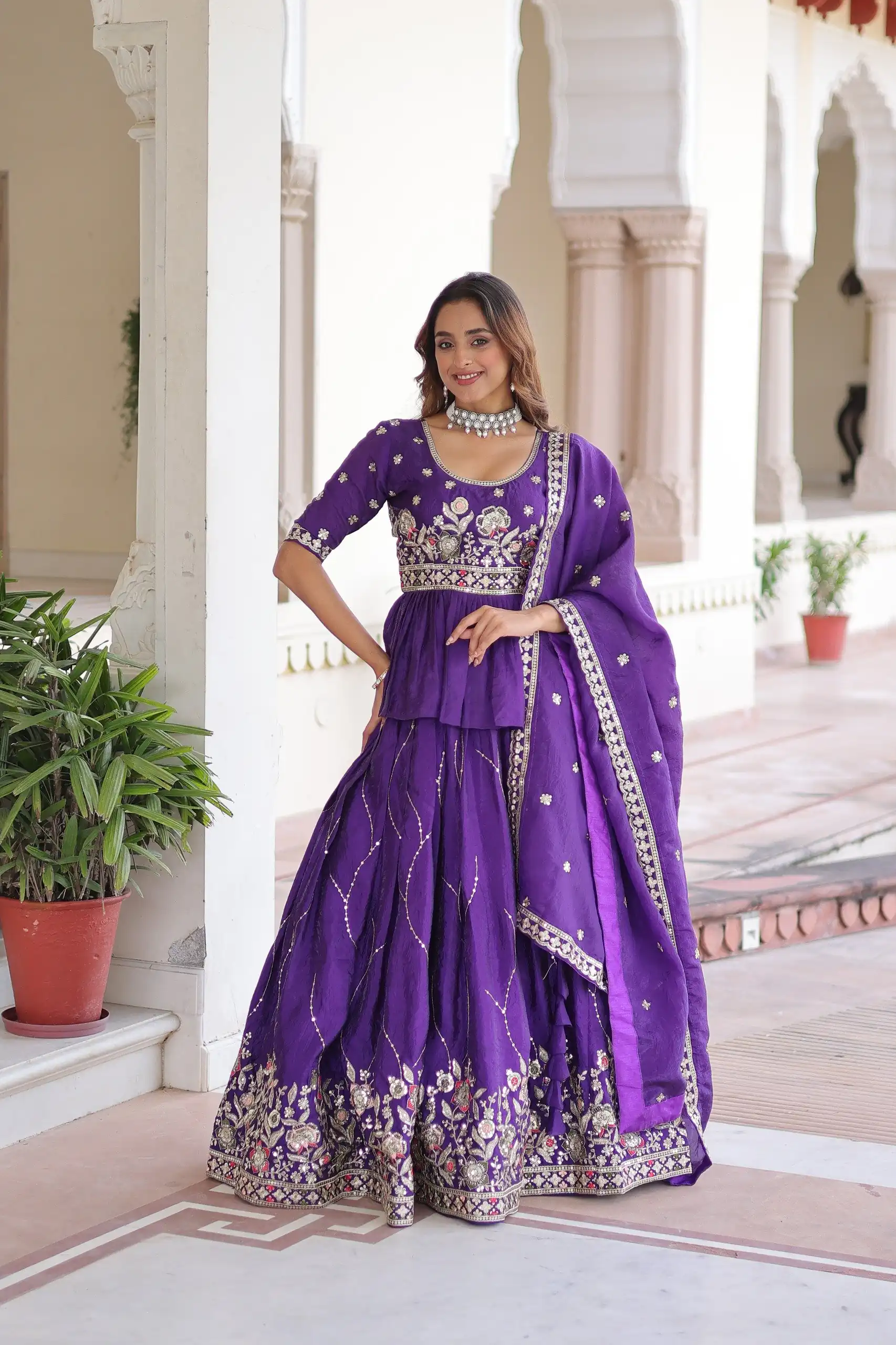 KA 5059 Purple in Gold Crush. Embroidery Work & Zari Work Lehenga Choli Available at ₹2999 only. Delivery 4-6 Working Days. Shop now. | Lehenga, Bollywood Lehenga, Creative Lehenga, Designer Lehenga, Embroidered Lehenga, Party Wear Lehenga