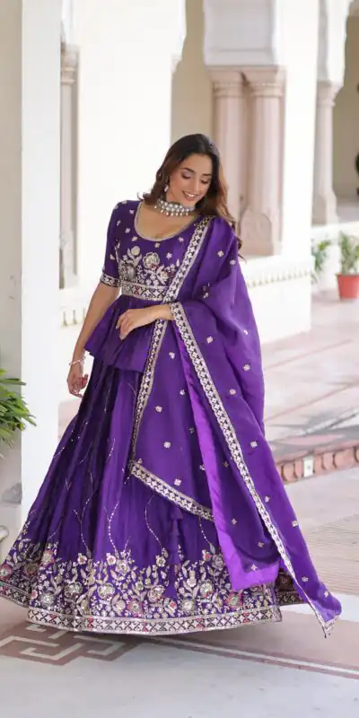 KA 5059 Purple in Gold Crush. Embroidery Work & Zari Work Lehenga Choli Available at ₹2999 only. Delivery 4-6 Working Days. Shop now. | Lehenga, Bollywood Lehenga, Creative Lehenga, Designer Lehenga, Embroidered Lehenga, Party Wear Lehenga