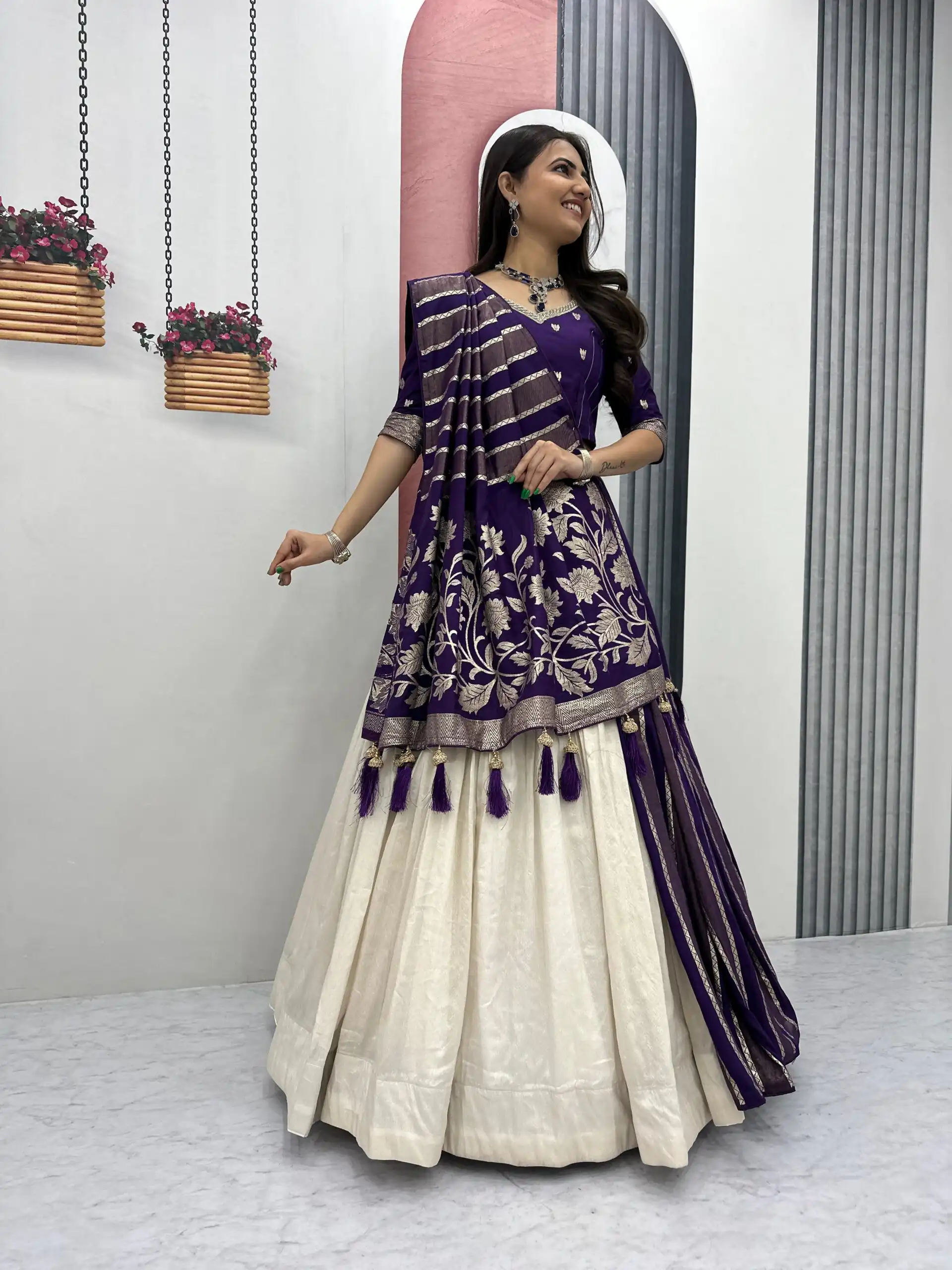 PC 560 Purple in Jacquard Silk Designer Work Lehenga Choli . Introductory Price ₹3249. Delivery 4-6 Working Days. Shop now. | Lehenga, Bollywood Lehenga, Creative Lehenga, Designer Lehenga, Embroidered Lehenga, Party Wear Lehenga