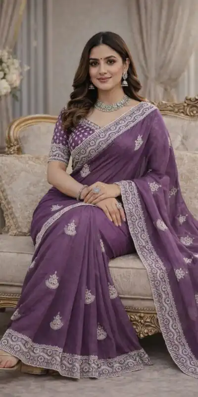 JR 654 Purple Color Soft Gold Crush Saree with Embroidery Work. Affordable Price ₹2049. Delivery 4-6 Working Days. Shop now. | Designer Sarees, Sarees, Bollywood Sarees, Creative Sarees, Embroidered Sarees, Ethnic Saree, Modern Digital sarees, Party Wear Sarees