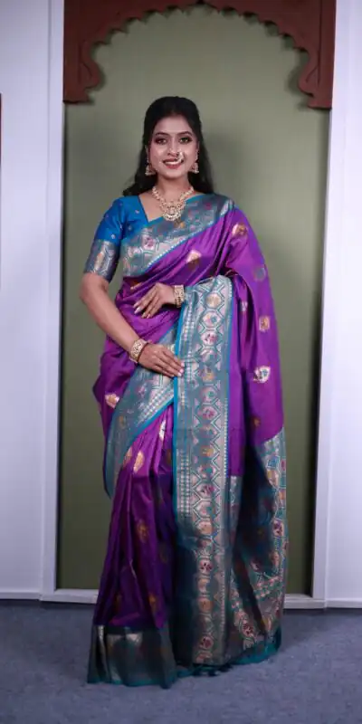 MB 22 Purple Soft Paithani Silk Saree with Zari Work & Lace Work. Affordable Price ₹2399. Delivery 4-6 Working Days. Shop now. | Designer Sarees, Sarees, Bollywood Sarees, Creative Sarees, Embroidered Sarees, Ethnic Saree, Modern Digital sarees, Party Wear Sarees