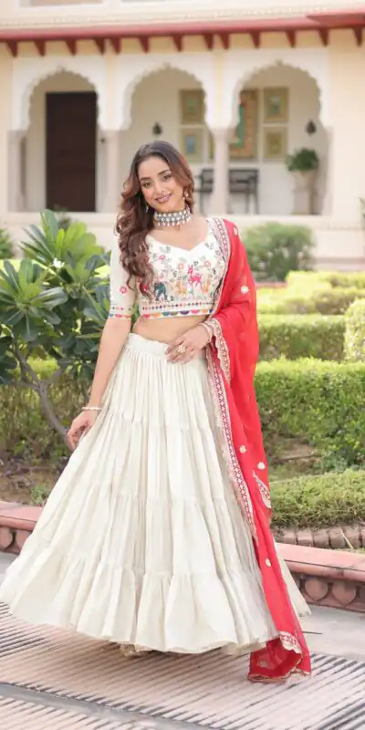 KA 5061 Red in Cosmos silk Embroidery Work & Zari Work Lehenga Choli . Get it for ₹2649. Delivery 4-6 Working Days. Shop now. | Lehenga, Bollywood Lehenga, Creative Lehenga, Designer Lehenga, Embroidered Lehenga, Party Wear Lehenga