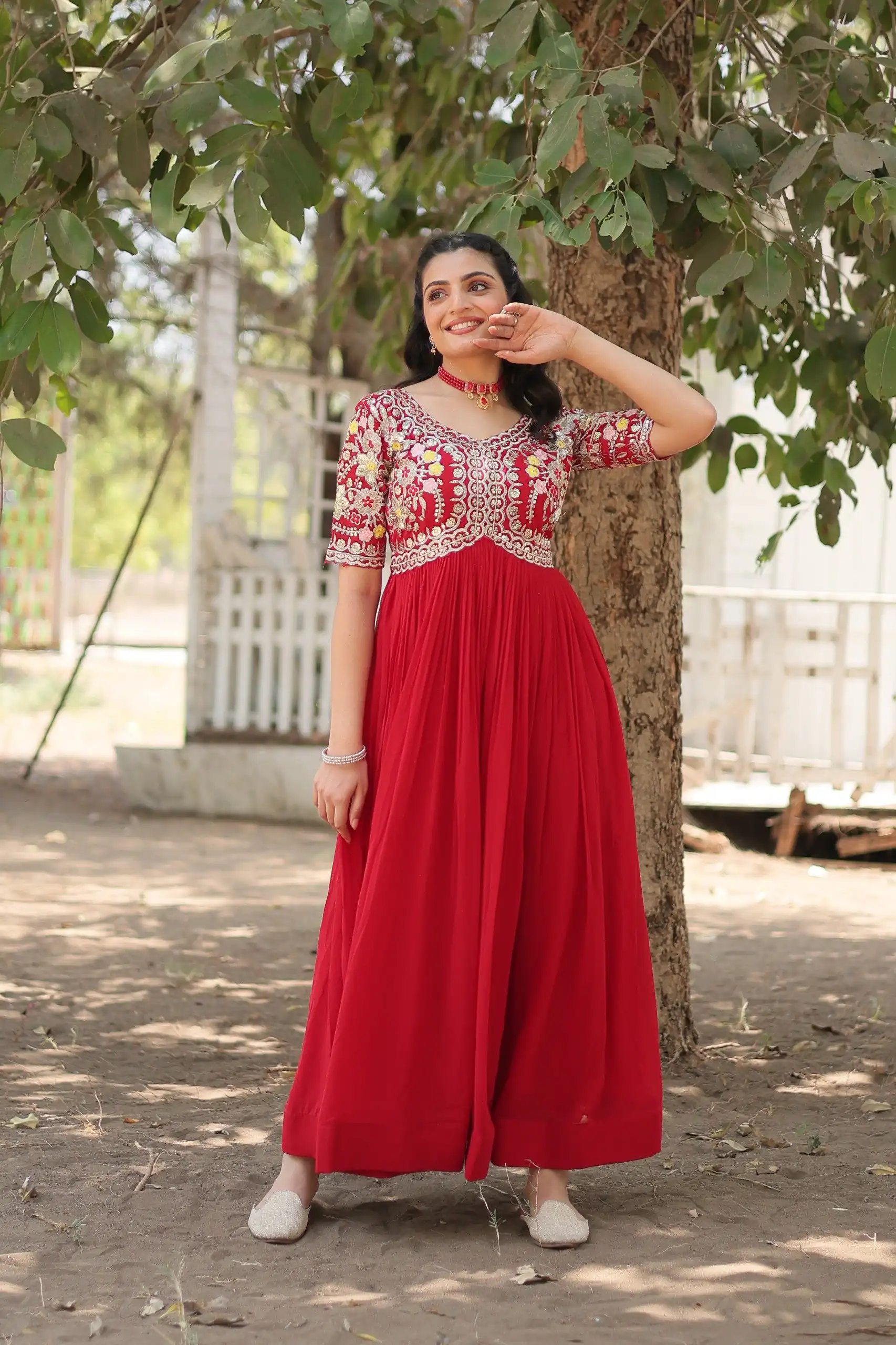 KA 1110 Red Faux Blooming Gown Perfect for Wedding, Party, Holi, Lohri, Baby Shower – . Introductory Price ₹1649. Delivery 4-6 Working Days. Shop no | Gowns, Bollywood Gowns, Creative Gowns, Designer Gowns, Embroidered Gowns, Party Wear Gowns