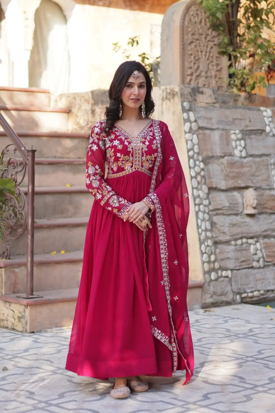KA 1147 Red Faux Blooming Gown with Embroidery Work & Zari Work. Affordable Price ₹2049. Delivery 4-6 Working Days. Shop now. | Gowns, Bollywood Gowns, Creative Gowns, Designer Gowns, Embroidered Gowns, Party Wear Gowns