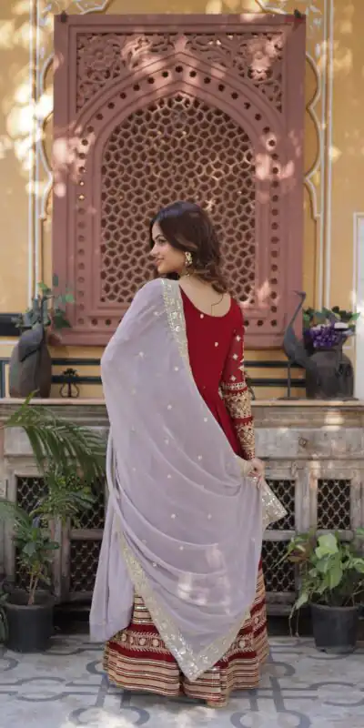 KA 1148 Red Color Faux Blooming Gown with Zari Work & Embroidery Work. Grab it for ₹1899. Delivery 4-6 Working Days. Shop now. | Gowns, Bollywood Gowns, Creative Gowns, Designer Gowns, Embroidered Gowns, Party Wear Gowns