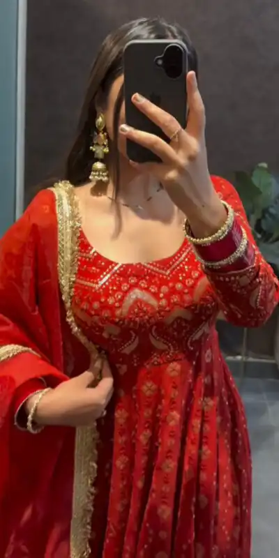 KD 1570 Red Faux Georgette Sequence Work Gown Gown. Wedding, Party, Festive, Events Grab it for ₹2599. Delivery 4-6 Working Days. Shop now. | Gowns, Bollywood Gowns, Creative Gowns, Designer Gowns, Embroidered Gowns, Party Wear Gowns