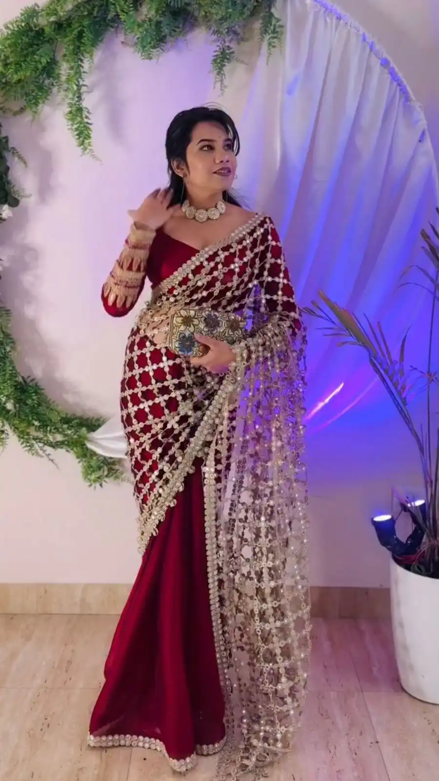 SRK 5322 Red Fendy Silk Saree with Lace Work & Mirror Work. Wedding, Party, Festive, Events, Festive Deal ₹2499. Delivery 4-6 Working Days. Shop now. | Designer Sarees, Sarees, Bollywood Sarees, Creative Sarees, Embroidered Sarees, Ethnic Saree, Modern Digital sarees, Party Wear Sarees