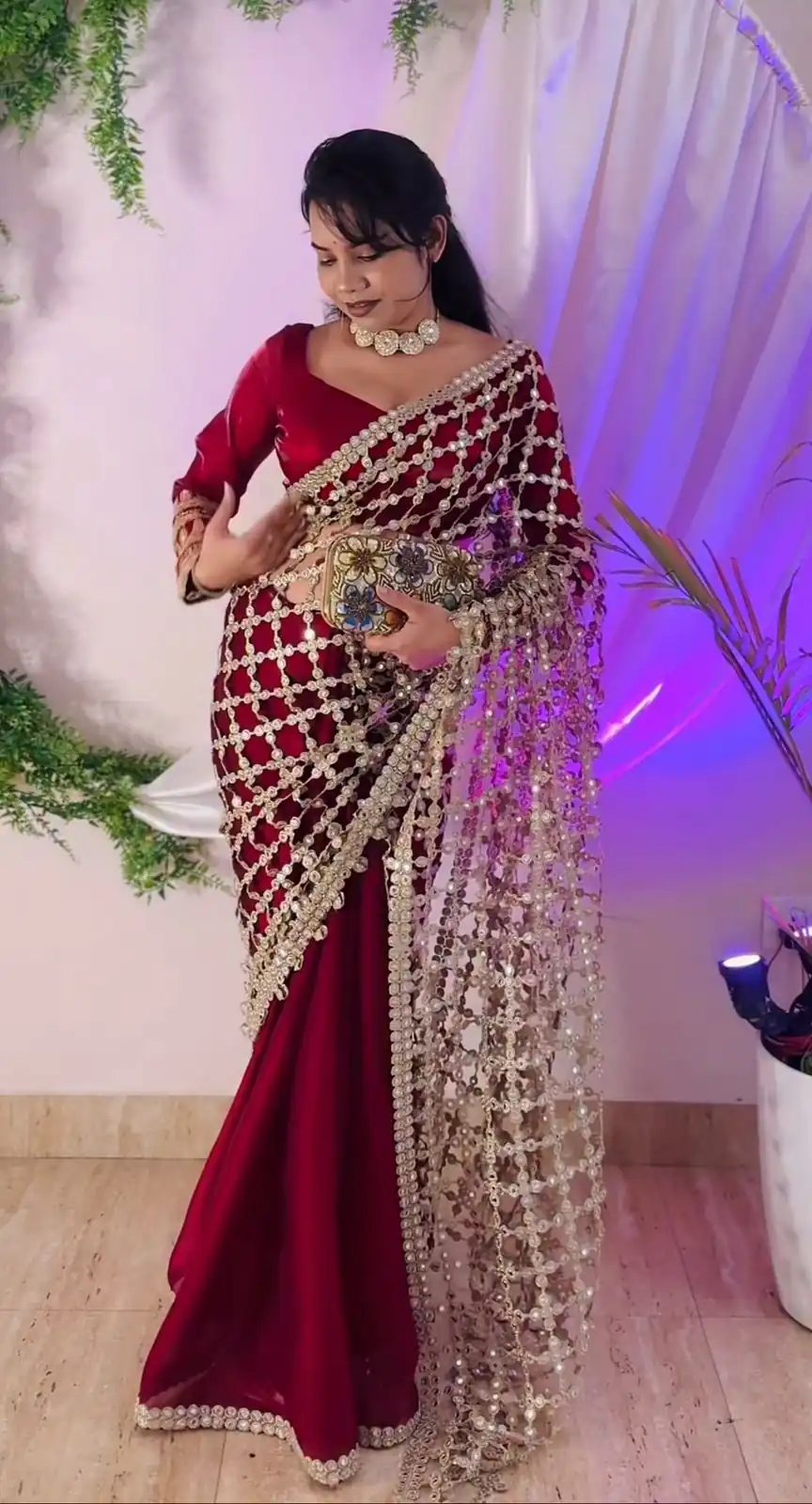 SRK 5322 Red Fendy Silk Saree with Lace Work & Mirror Work. Wedding, Party, Festive, Events, Festive Deal ₹2499. Delivery 4-6 Working Days. Shop now. | Designer Sarees, Sarees, Bollywood Sarees, Creative Sarees, Embroidered Sarees, Ethnic Saree, Modern Digital sarees, Party Wear Sarees