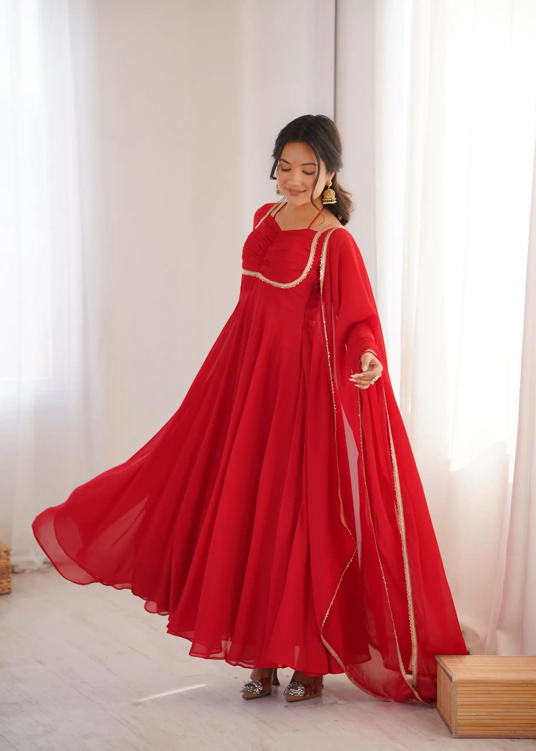 KB 291 Red Color Fox Blooming Georgette Gown with Lace Work. Affordable Price ₹1899. Delivery 4-6 Working Days. Shop now. | Gowns, Bollywood Gowns, Creative Gowns, Designer Gowns, Embroidered Gowns, Party Wear Gowns