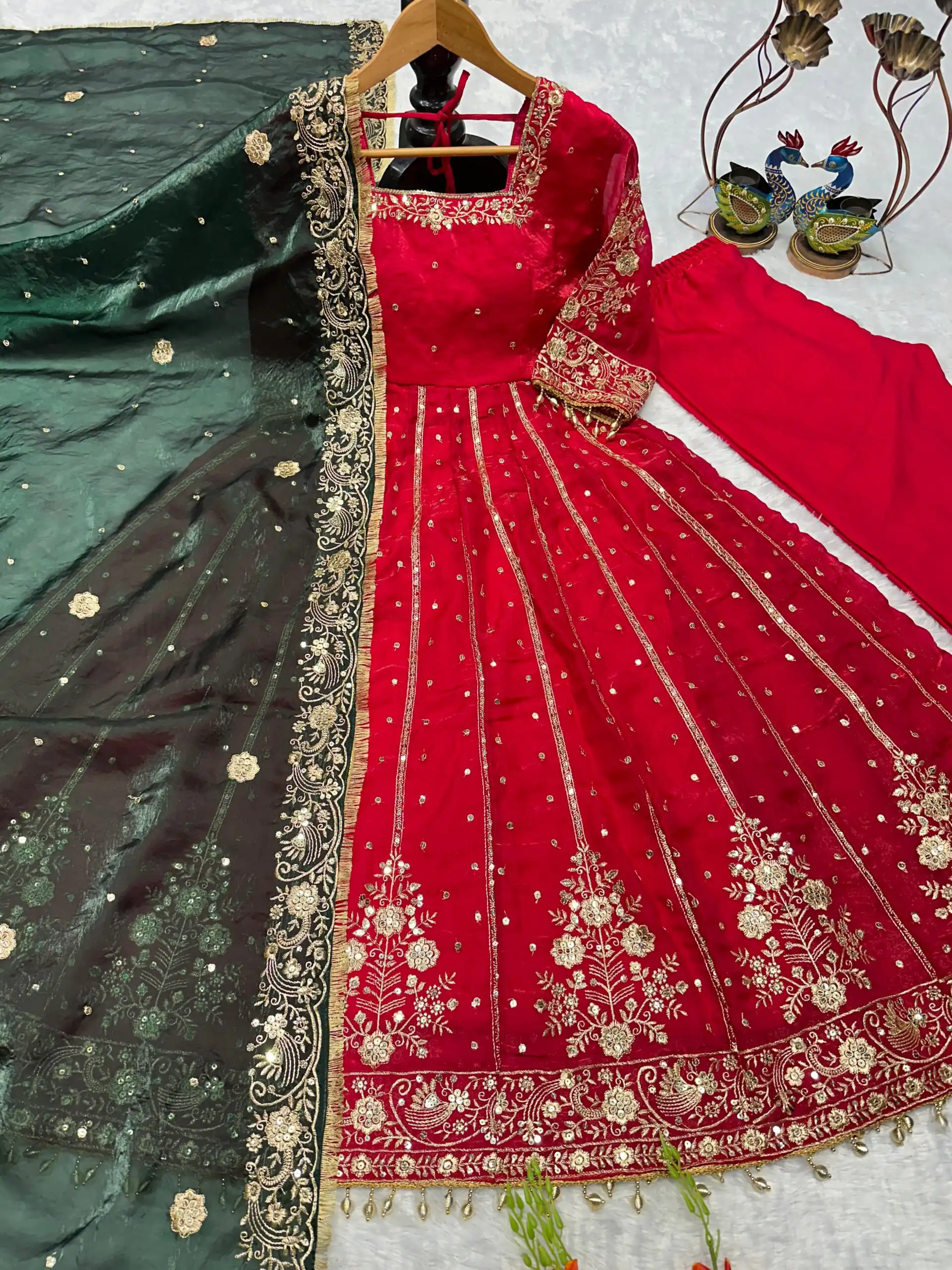 VLM 313 Red JC Silk Gown. Perfect for Wedding, Party, Sangeet, Baisakhi, Diwali – Introductory Price ₹2599. Delivery 4-6 Working Days. Shop now. | Gowns, Bollywood Gowns, Creative Gowns, Designer Gowns, Embroidered Gowns, Party Wear Gowns