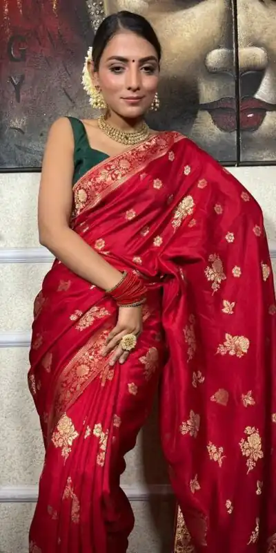 KPR 226 Red Soft Lichi Silk Saree Perfect for Wedding, Party, Raksha Bandhan, Sangeet, Eid – . Get it for ₹1399. Delivery 4-6 Working Days. | Designer Sarees, Sarees, Bollywood Sarees, Creative Sarees, Embroidered Sarees, Ethnic Saree, Modern Digital sarees, Party Wear Sarees