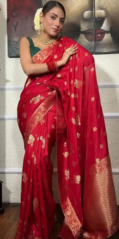 KPR 226 Red Soft Lichi Silk Saree Perfect for Wedding, Party, Raksha Bandhan, Sangeet, Eid – . Get it for ₹1399. Delivery 4-6 Working Days. | Designer Sarees, Sarees, Bollywood Sarees, Creative Sarees, Embroidered Sarees, Ethnic Saree, Modern Digital sarees, Party Wear Sarees