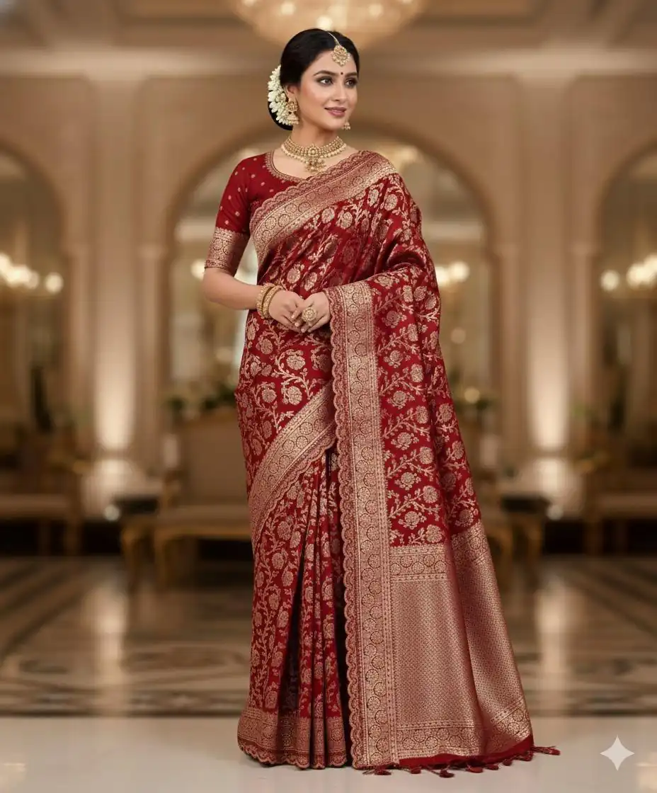MS 451 Red Litchi Silk Saree with Embroidery Work & Lace Work. Available at ₹1399 only. Delivery 4-6 Working Days. Shop now. | Designer Sarees, Sarees, Bollywood Sarees, Creative Sarees, Embroidered Sarees, Ethnic Saree, Modern Digital sarees, Party Wear Sarees