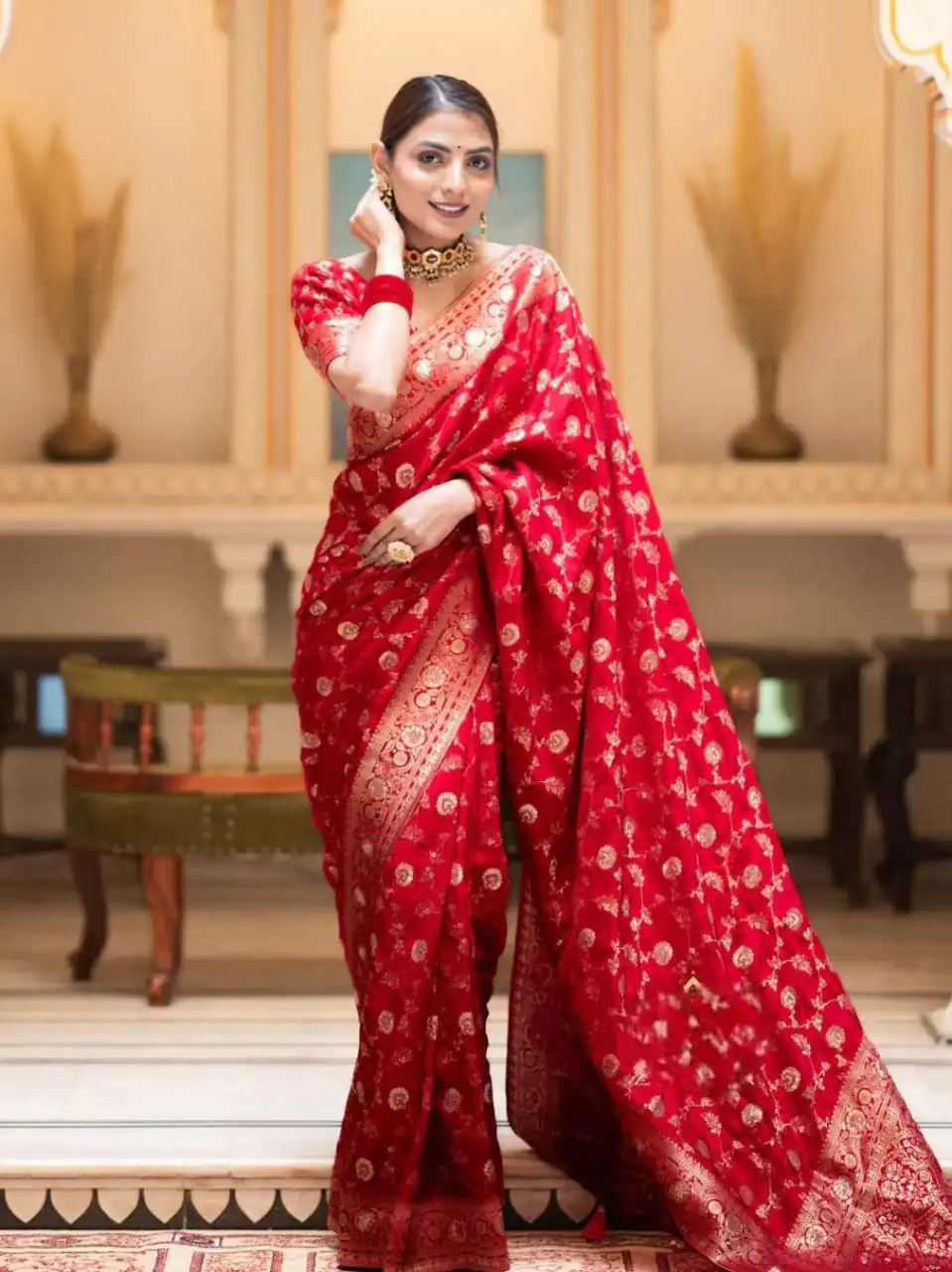 KPR 208 Red in Color Soft Lichi Silk Designer Work Saree . Wedding, Party, Festive, Available at ₹1399 only. Delivery 4-6 Working Days. Shop now. | Designer Sarees, Sarees, Bollywood Sarees, Creative Sarees, Embroidered Sarees, Ethnic Saree, Modern Digital sarees, Party Wear Sarees