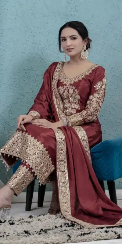ND 5034 Rust Chinon Silk Salwar Suit with Lace Work & Embroidery Work. Best Price ₹2099. Delivery 4-6 Working Days. Shop now. | Jump Suits, Tops & Bottoms, Track Suits, Salwar suit, Casual Suits, Creative suits, Designer Suits, Palazzo Suits, Party Wear Suits, Patiala Suits, Straight Suits, Trendy Wear