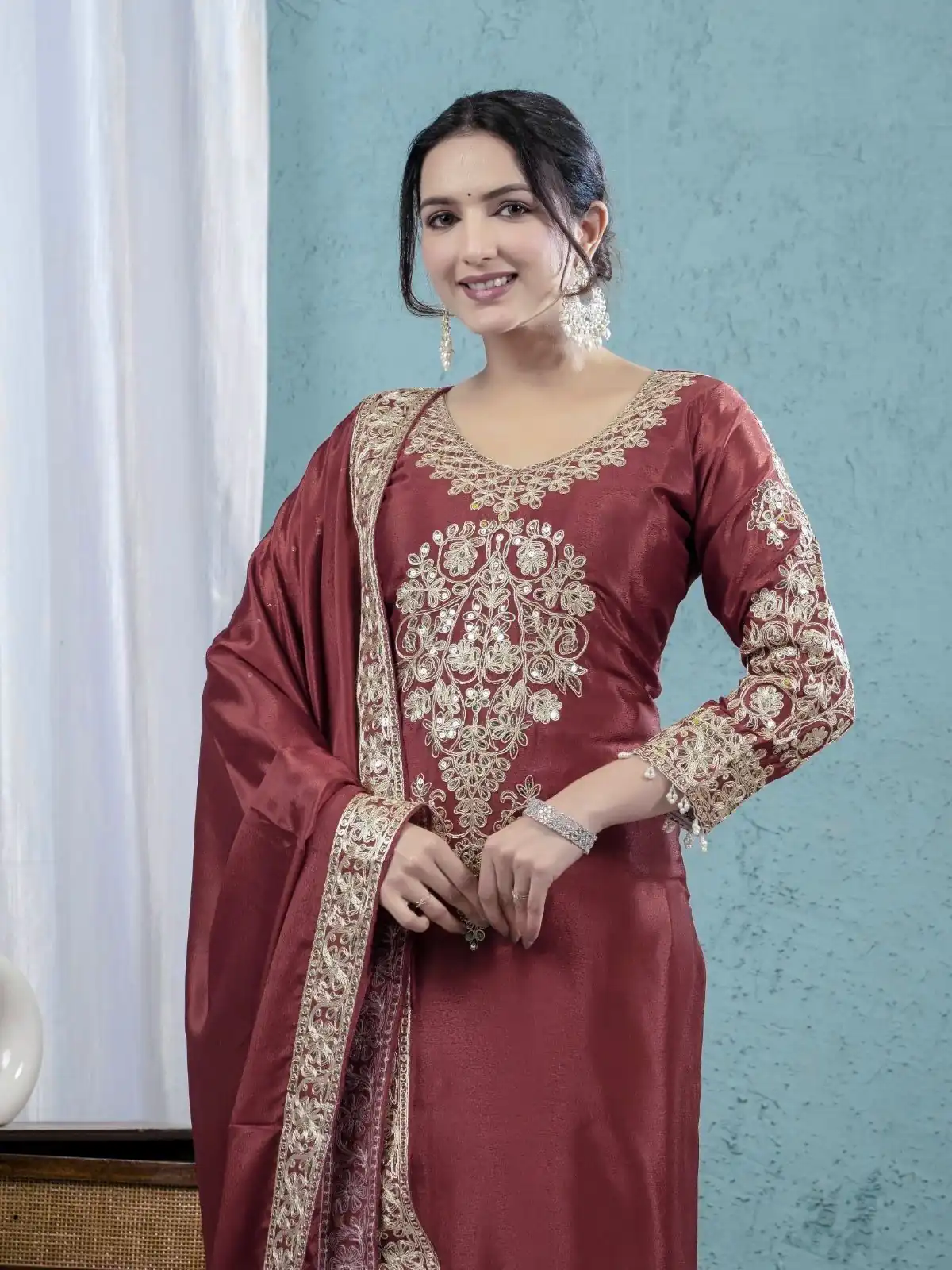 ND 5034 Rust Chinon Silk Salwar Suit with Lace Work & Embroidery Work. Best Price ₹2099. Delivery 4-6 Working Days. Shop now. | Jump Suits, Tops & Bottoms, Track Suits, Salwar suit, Casual Suits, Creative suits, Designer Suits, Palazzo Suits, Party Wear Suits, Patiala Suits, Straight Suits, Trendy Wear