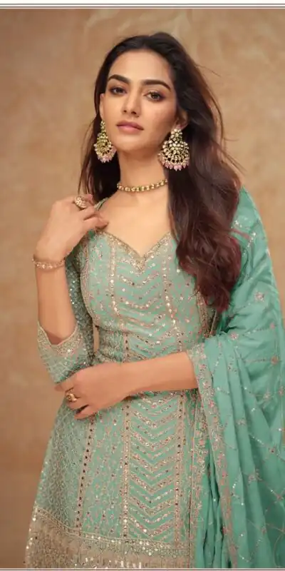 FC 7518 Sea Green Chinon Salwar Suit Perfect for Wedding, Party, Diwali, Durga Puja, Temple Visit – . Festive Deal ₹3099. Delivery 4-6 Working Days. | Jump Suits, Tops & Bottoms, Track Suits, Salwar suit, Casual Suits, Creative suits, Designer Suits, Palazzo Suits, Party Wear Suits, Patiala Suits, Straight Suits, Trendy Wear