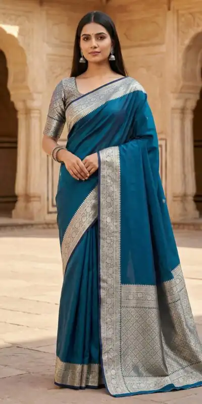 MB 3322 Teal in Color Banarasi Silk Zari Work & Lace Work Saree . Now at just ₹1899. Delivery 4-6 Working Days. Shop now. | Designer Sarees, Sarees, Bollywood Sarees, Creative Sarees, Embroidered Sarees, Ethnic Saree, Modern Digital sarees, Party Wear Sarees