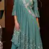 KT 190 Teal in Georgette. Mirror Work & Lace Work Gown Wedding, Party, Festive, Events, Now at just ₹1949. Delivery 4-6 Working Days. Shop now. | Gowns, Bollywood Gowns, Creative Gowns, Designer Gowns, Embroidered Gowns, Party Wear Gowns