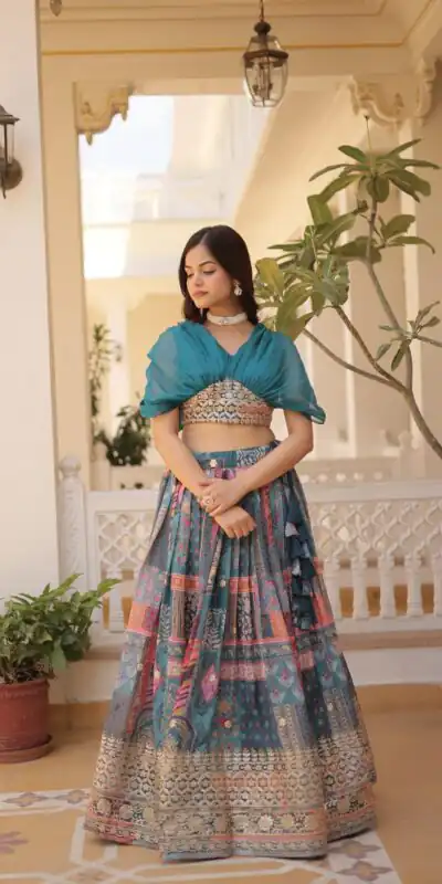 KA 5032 Teal Lehenga Choli Perfect for Wedding, Party, Temple Visit, Anniversary, Haldi – Best Price ₹3149. Delivery 4-6 Working Days. Shop now. | Lehenga, Bollywood Lehenga, Creative Lehenga, Designer Lehenga, Embroidered Lehenga, Party Wear Lehenga