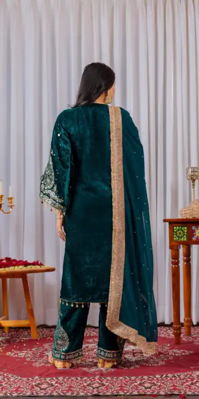 AD 134 Teal Color Heavy Pure Viscose Velvet Embroidery Sharara Suit Wedding, Party, Festive, Events Etc. Expected Delivery  4-6 Working Days @2099/- | Jump Suits, Salwar suit, Casual Suits, Creative suits, Designer Suits, Palazzo Suits, Party Wear Suits, Patiala Suits, Straight Suits