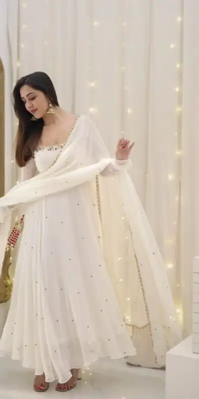 SRK 5271 White Faux Georgette Salwar Suit Perfect for Wedding, Party, Lohri, Temple Visit, Durga Puja – . Grab it for ₹1749. Delivery 4-6 Working Days | Jump Suits, Salwar suit, Casual Suits, Creative suits, Designer Suits, Palazzo Suits, Party Wear Suits, Patiala Suits, Straight Suits
